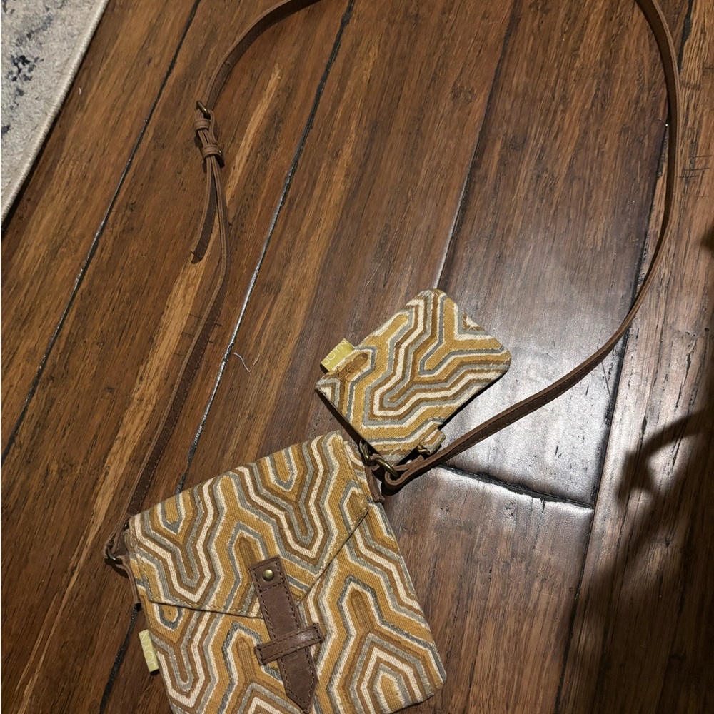 JOYN Crossbody Bag Purse Brown & Gold Geometric Summer Travel BOHO
